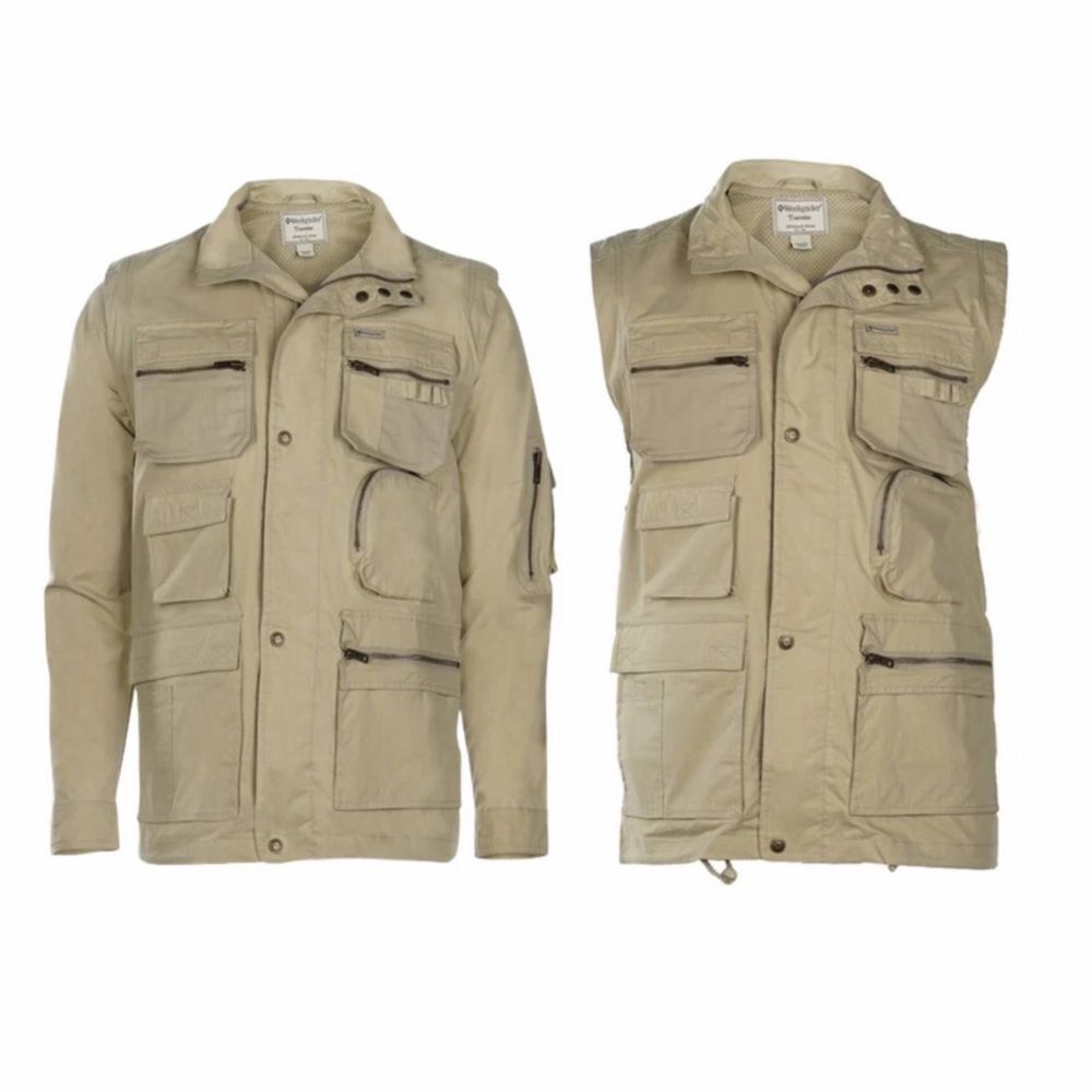 Weekender Convertible Jacket Traveler Adventure Series Khaki/Tan Mens Size Large